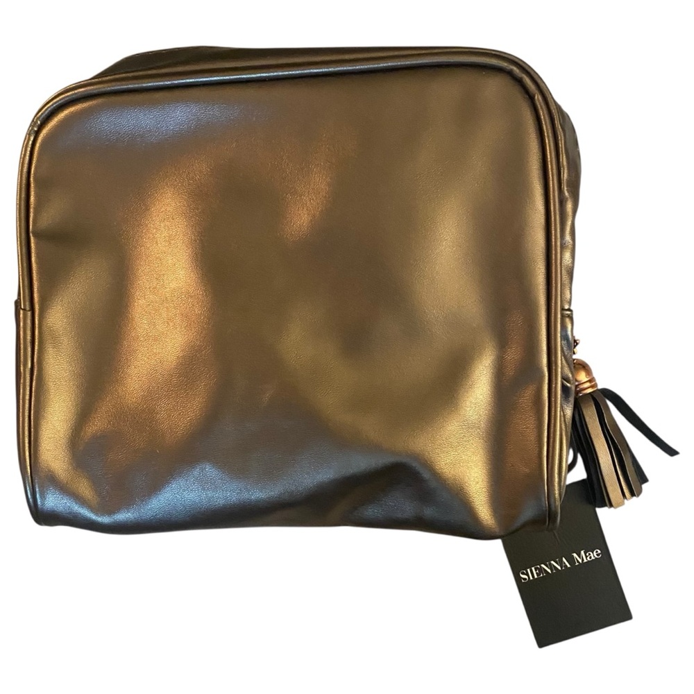 3/$30 SIENNA Mae Bronze Faux Leather Makeup Pouch
